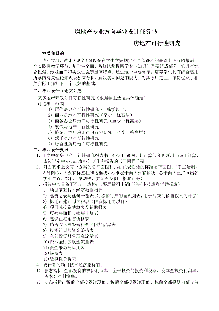 房地产专业毕业设计任务书_第1页