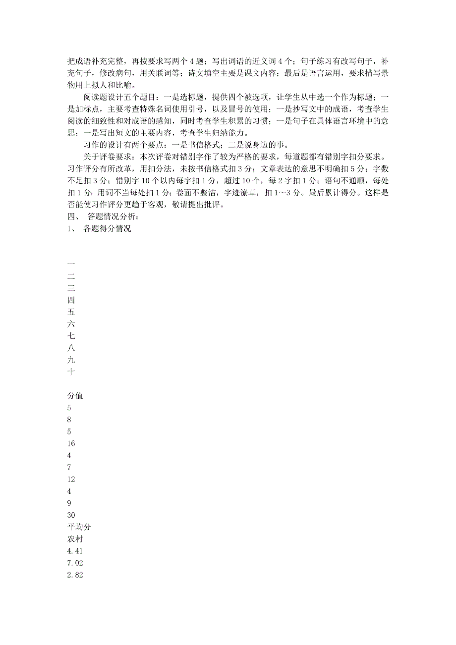 小学四年级语文抽考情况分析_第4页