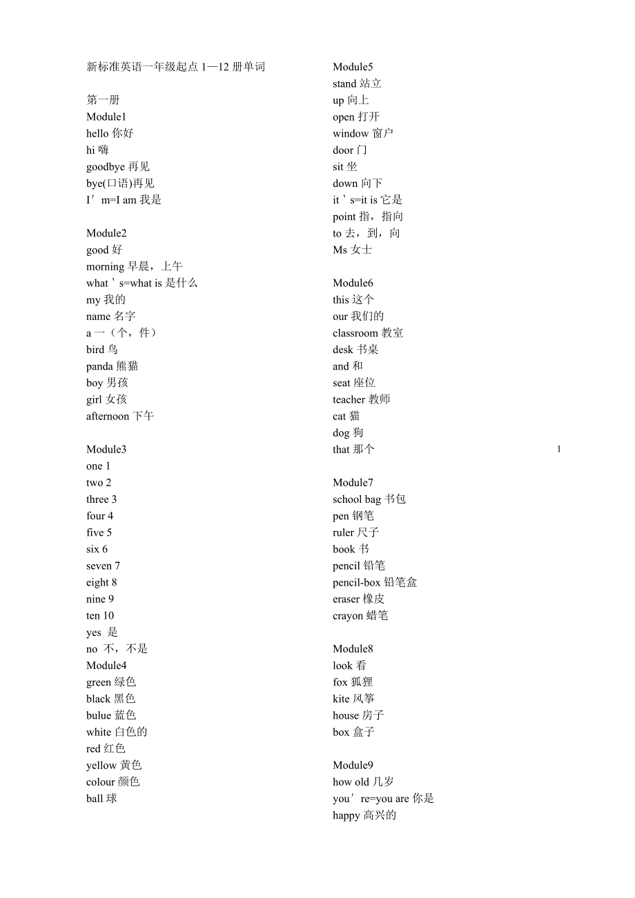 外研社版1-6年级单词表_第1页