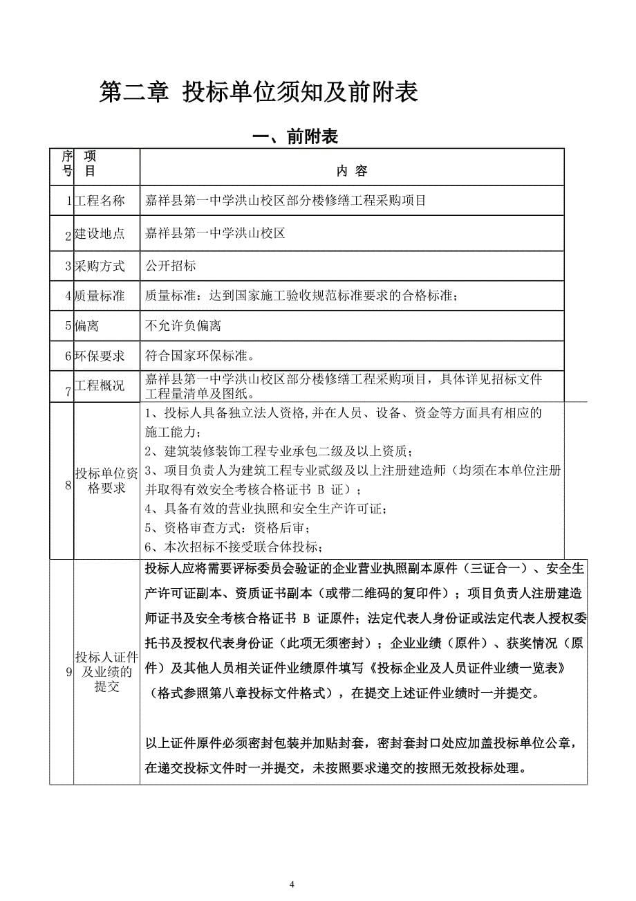 嘉祥县第一中学洪山校区部分楼修缮工程采购项目公开招标文件_第5页