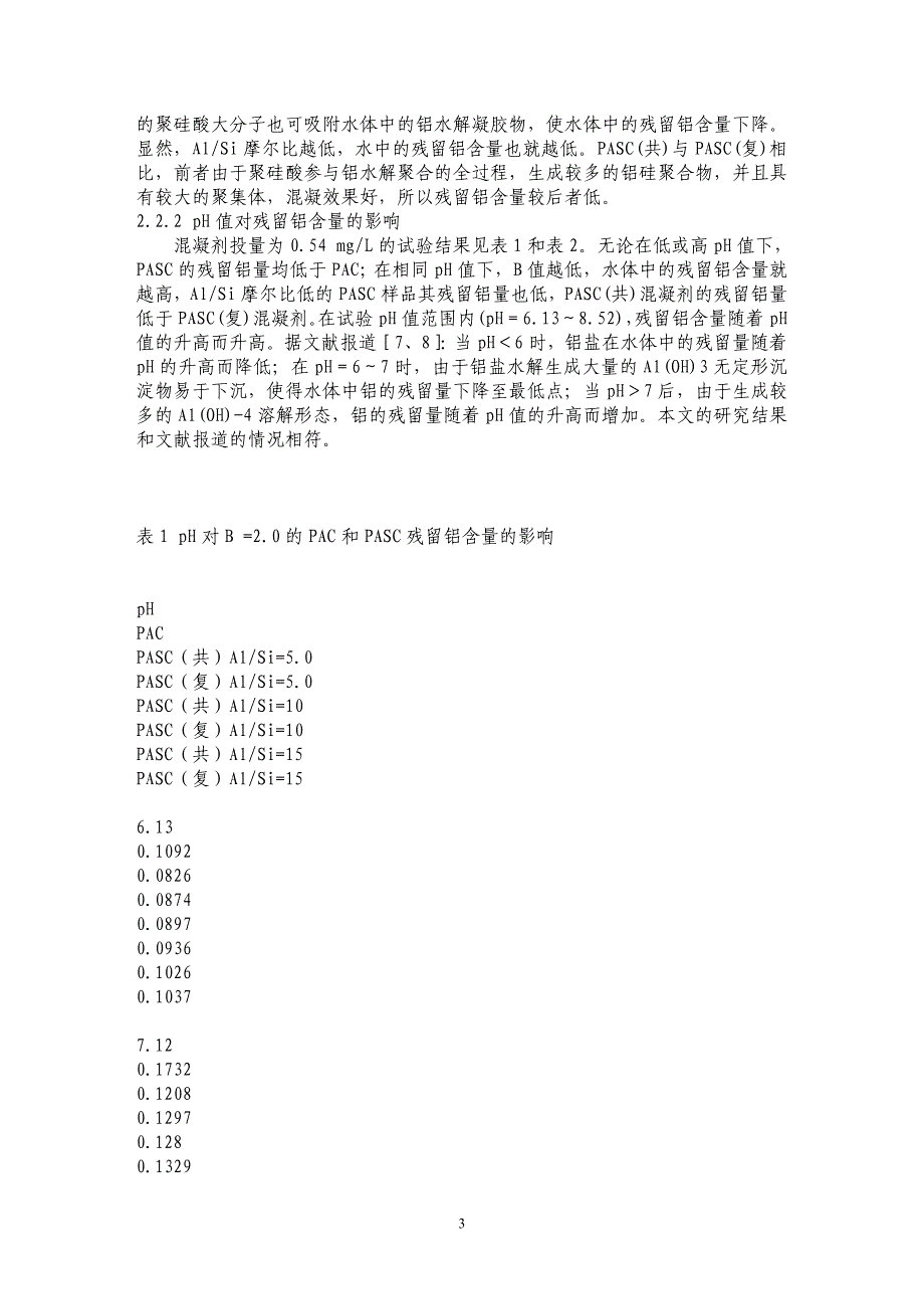 聚硅氯化铝的混凝效果及在处理水中的残留铝研究_第3页