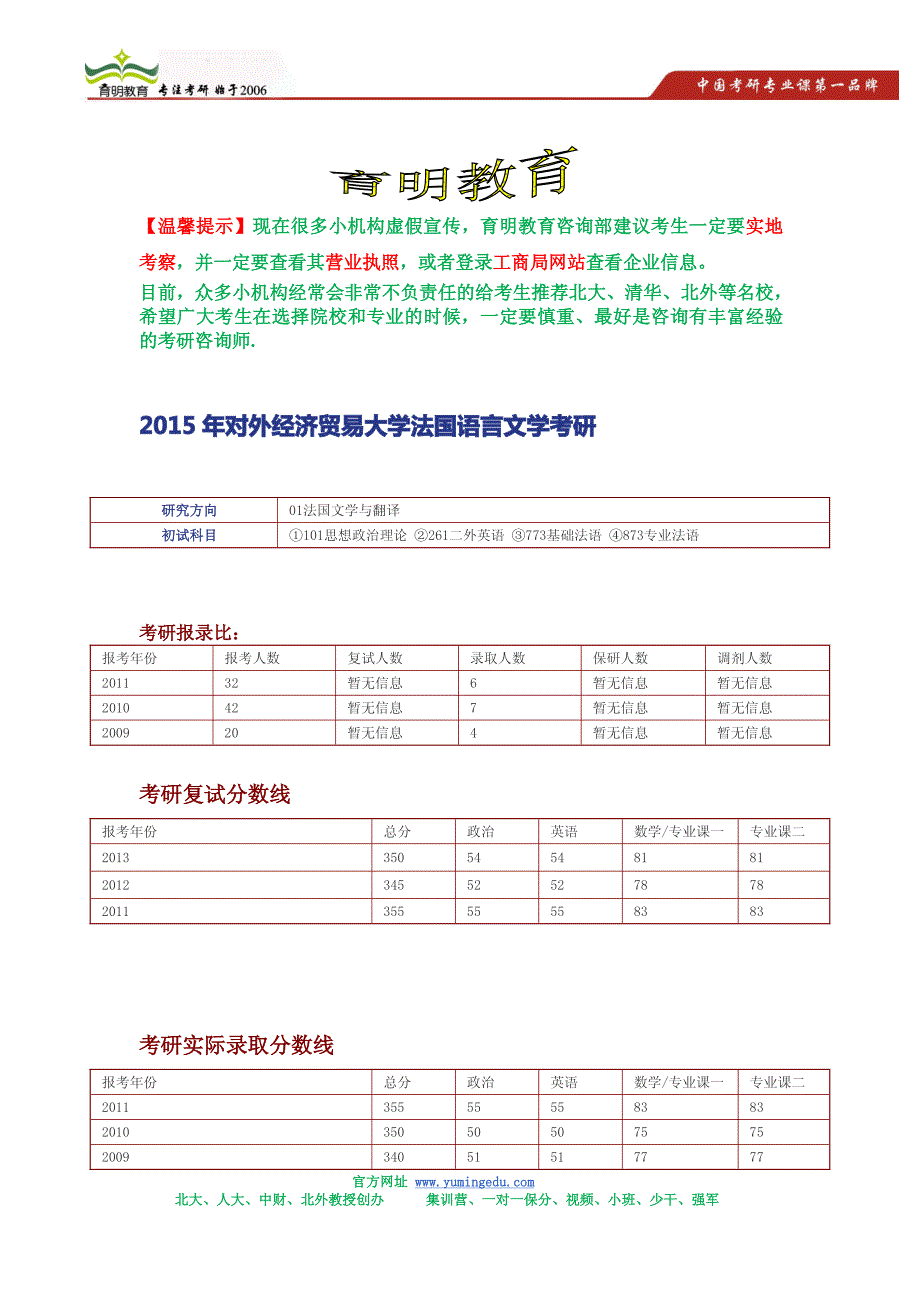 2015年对外经济贸易大学法国语言文学考研参考书,考研复试分数线,考研报录比_第1页