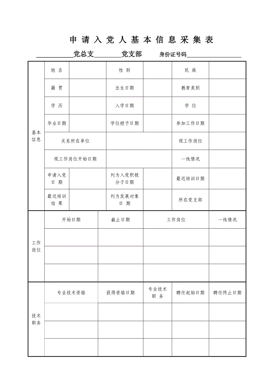 申请入党人基本信息采集表_第1页