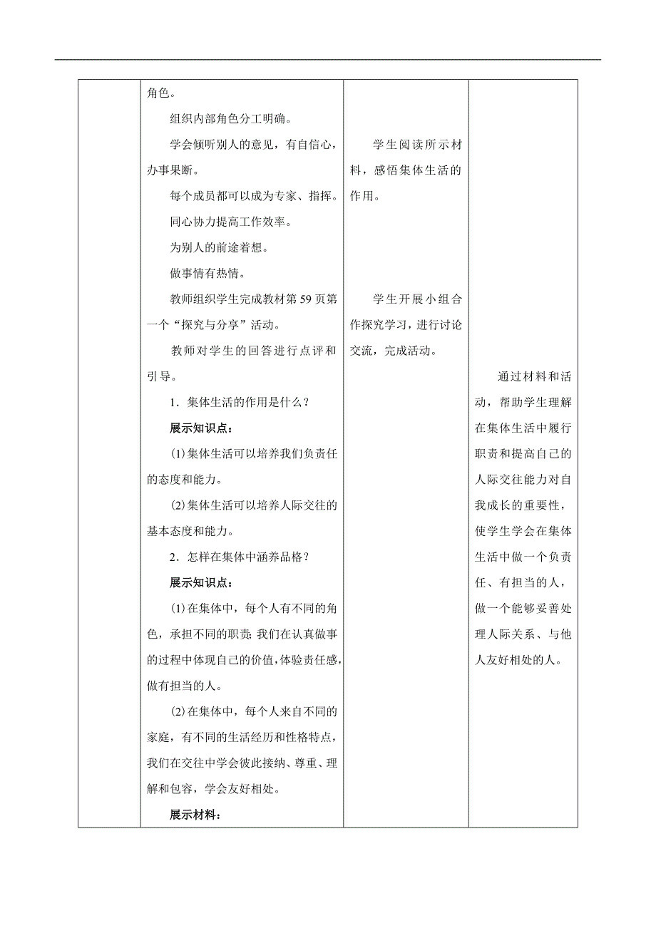 新部编人教版七年级下册品德 道德与法治6_2集体生活成就我教案_第3页