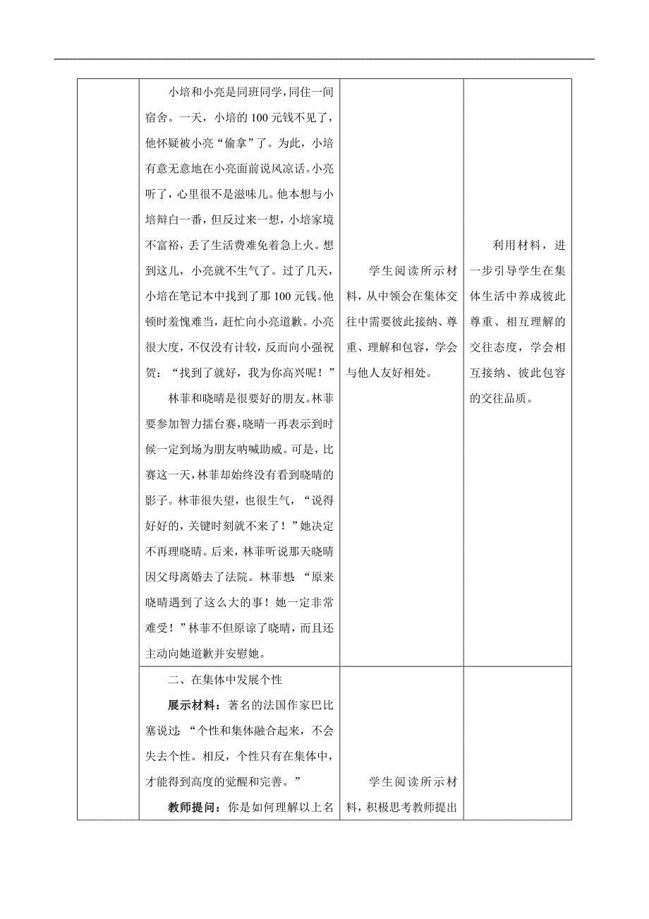 新部编人教版七年级下册品德 道德与法治6_2集体生活成就我教案_第4页