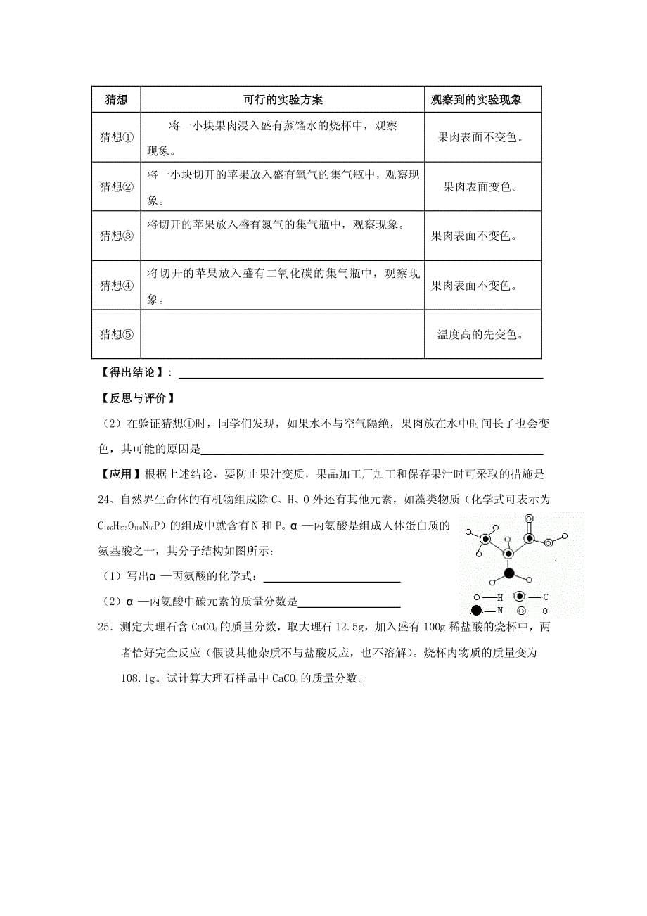 九化学册末检测考试试题_第5页