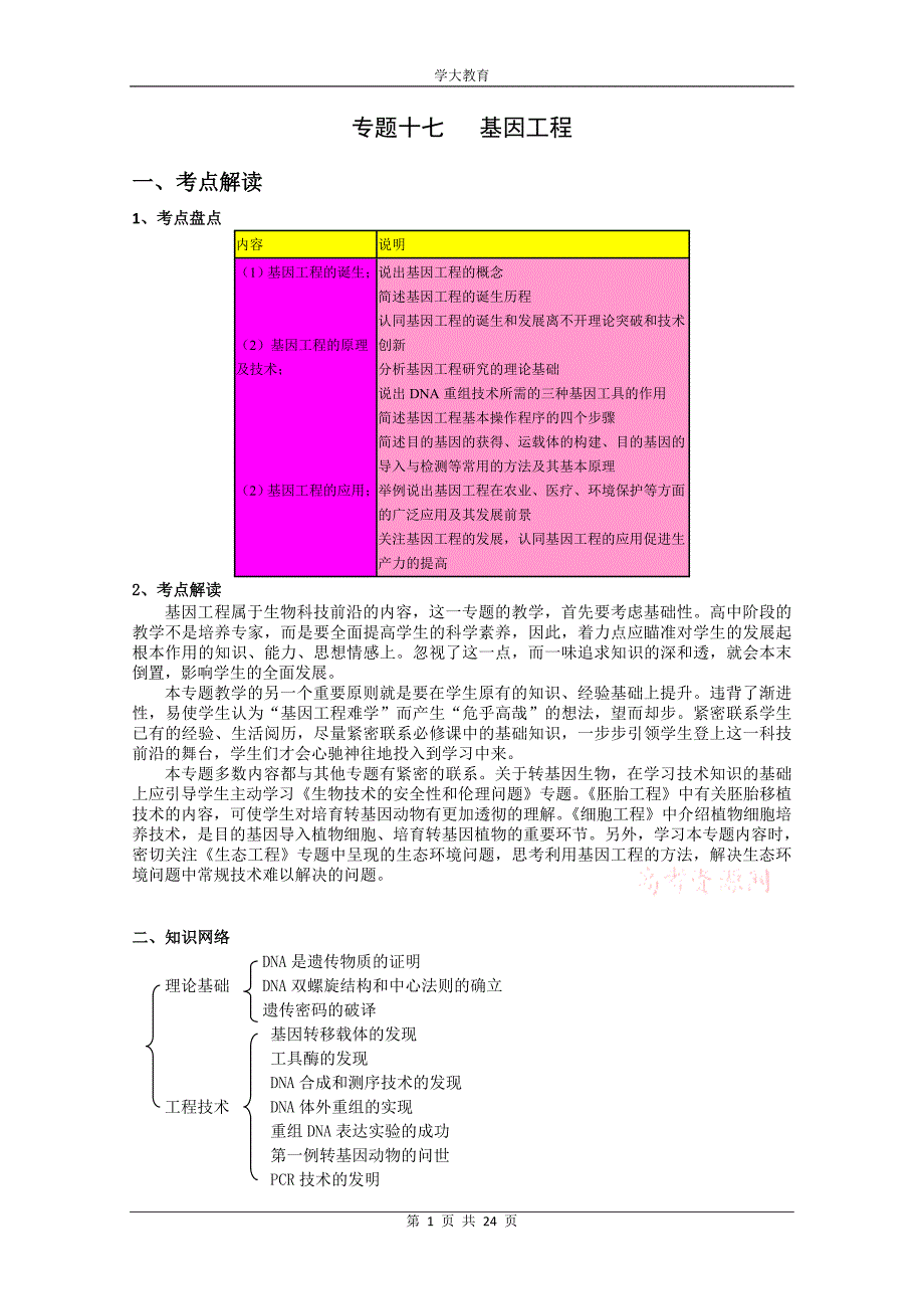 专题十七-基因工程教学案_第1页