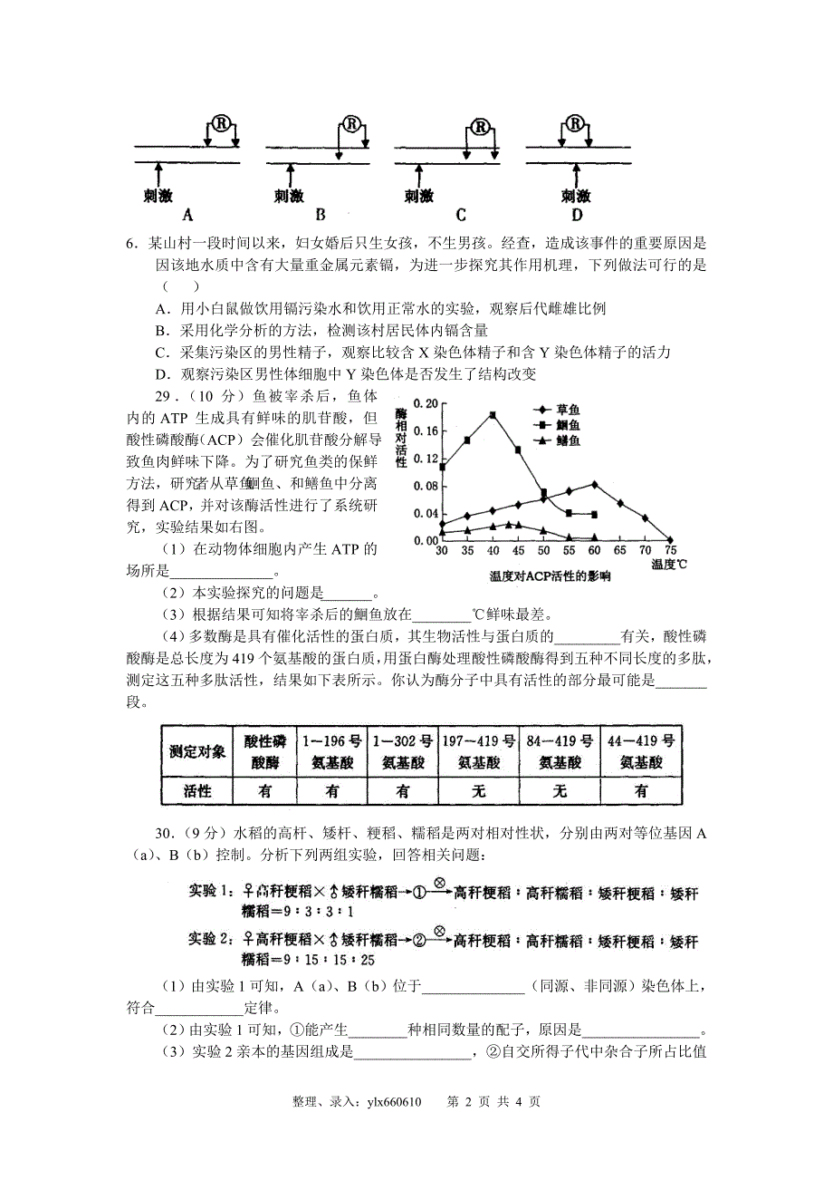 2012年4月8日保定统考理综生物试题_第2页