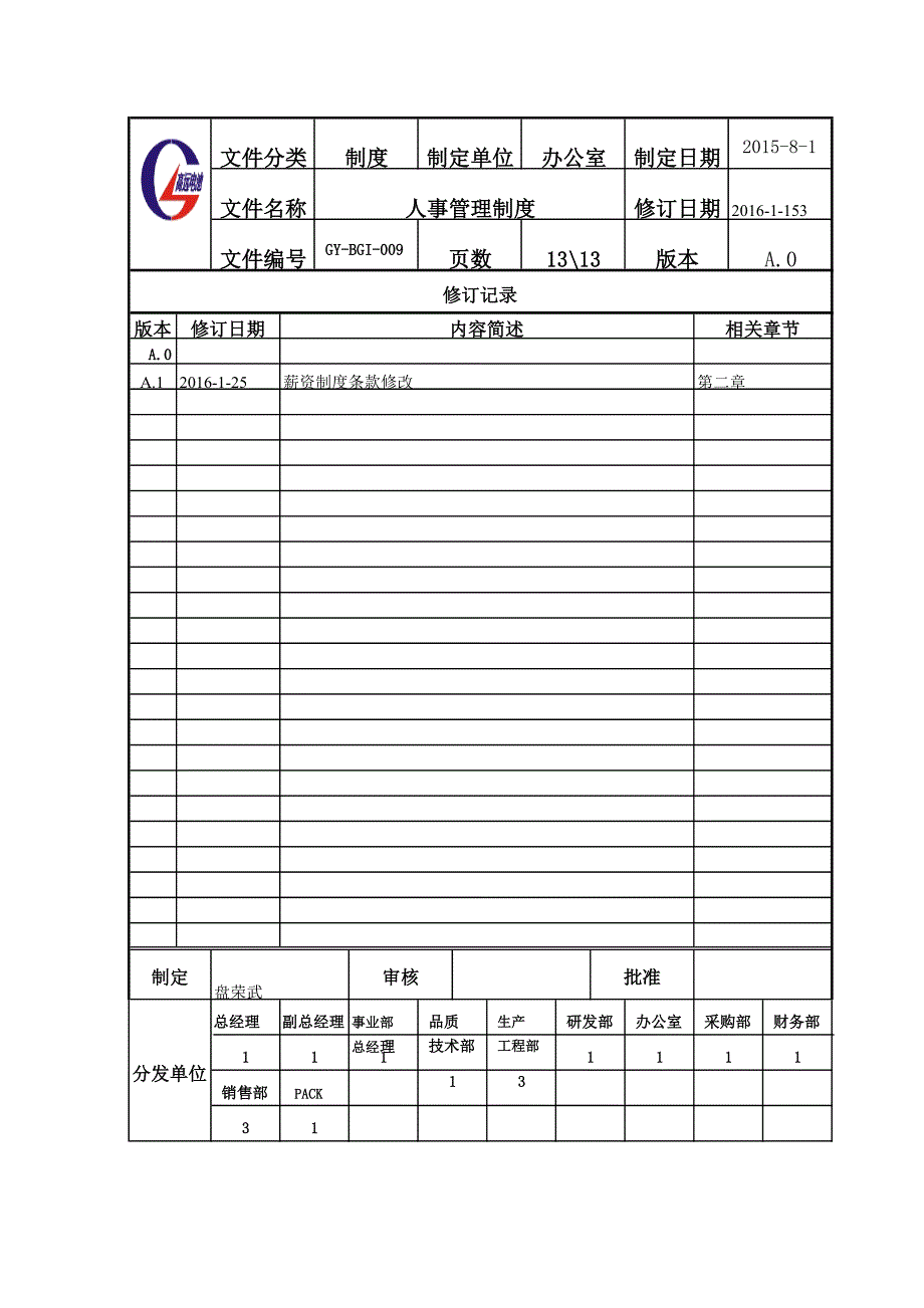 高远电池公司人事管理制度_第1页