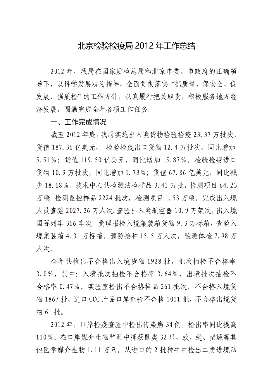 北京检验检疫局2012年工作总结_第1页