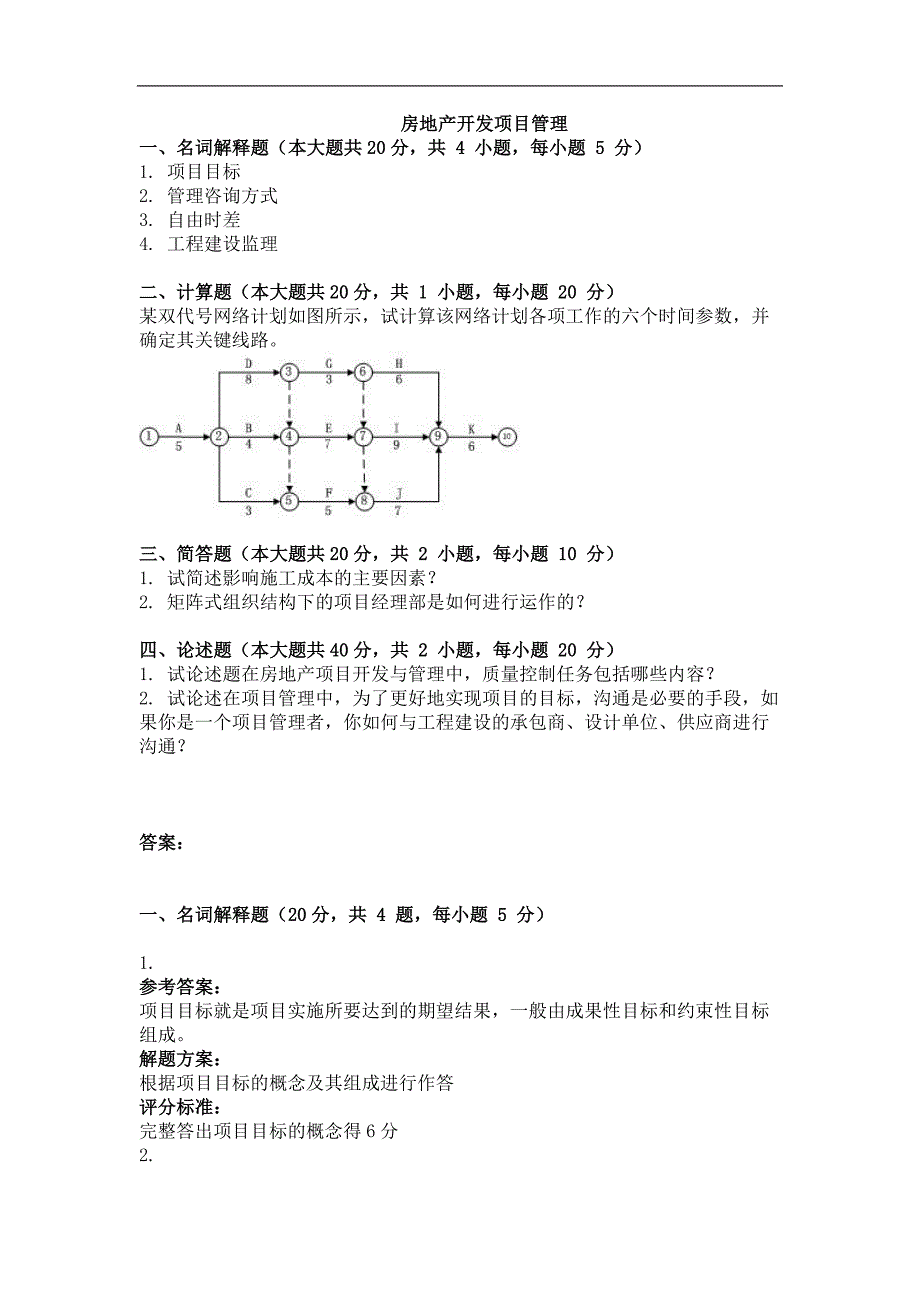 自考（网络教育）房地产开发项目管理考试试卷及答案_第1页