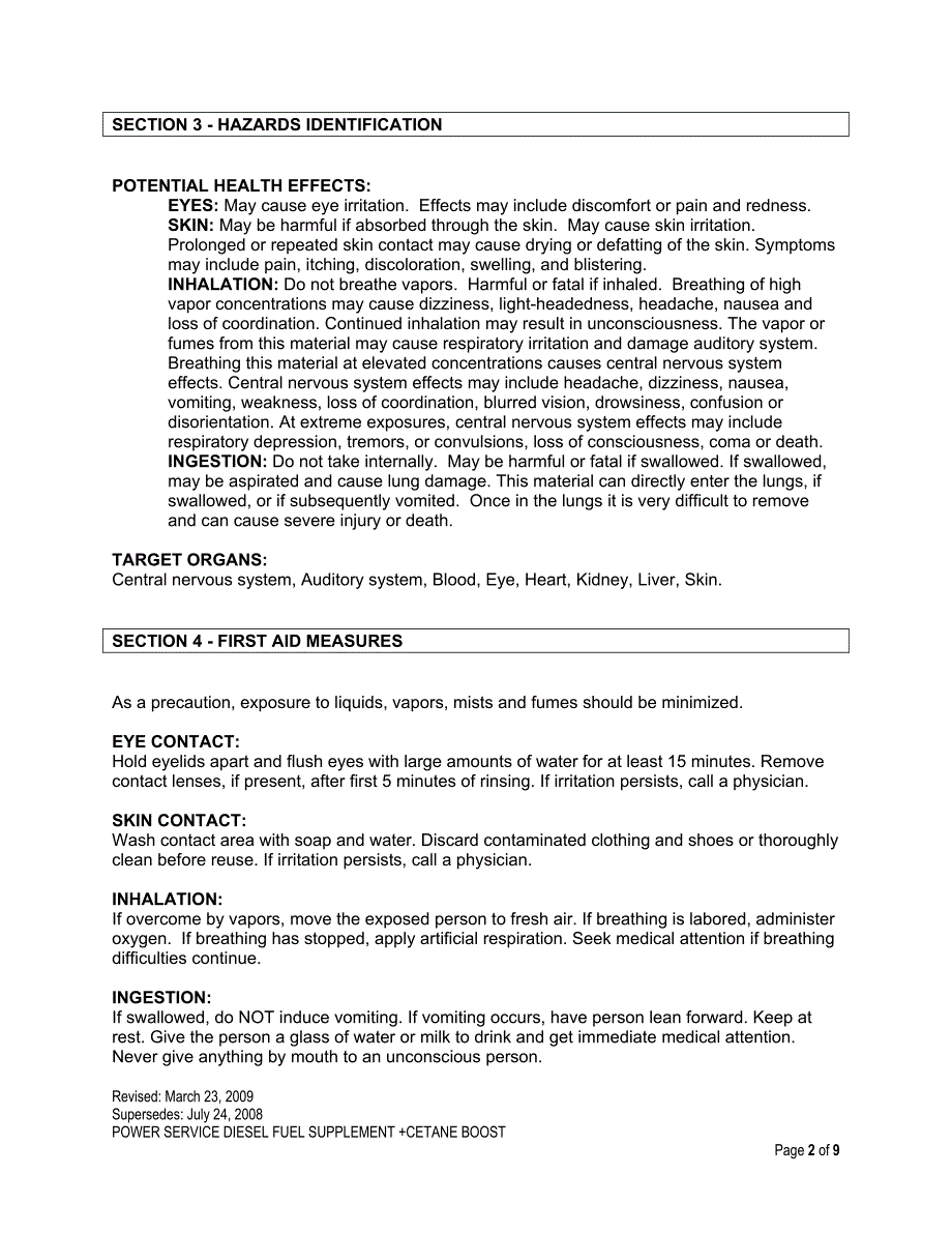 柴油添加剂 MSDS_第2页