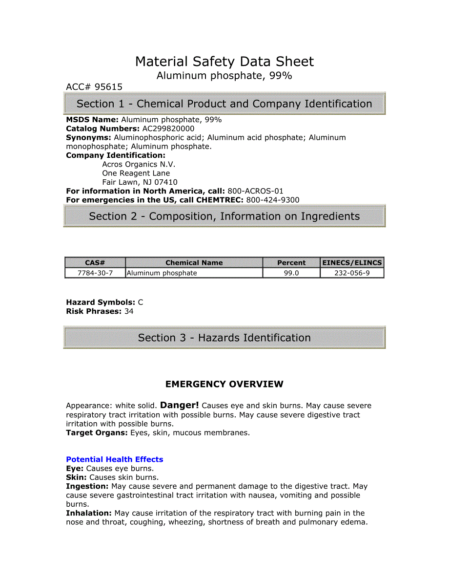 Aluminum phosphate 磷酸铝 MSDS_第1页