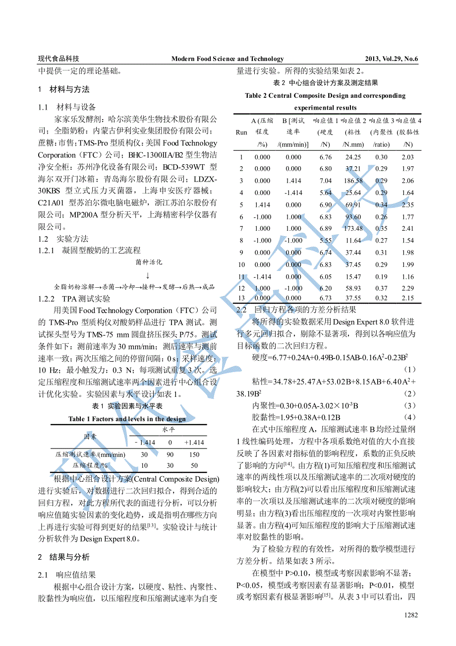 响应面法分析tpa测试参数对酸奶质构的影响_第2页