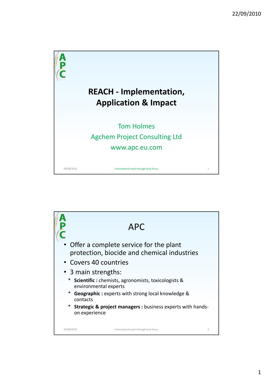 Presentation REACH ‐ Implementation,Application & Impact_第1页