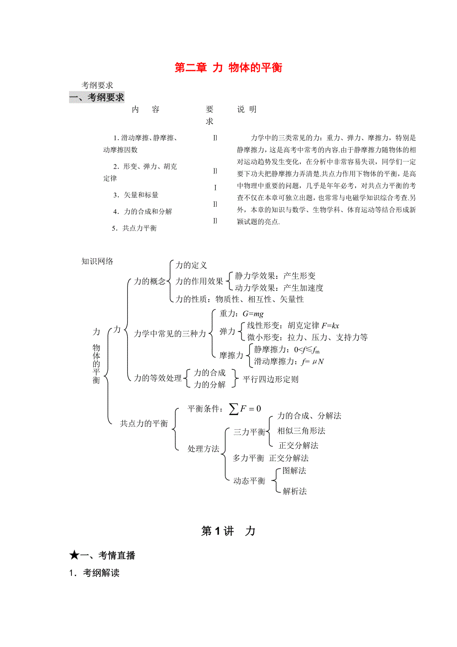 力学教案-第2章 力 物体的平衡 第1讲 力_第1页