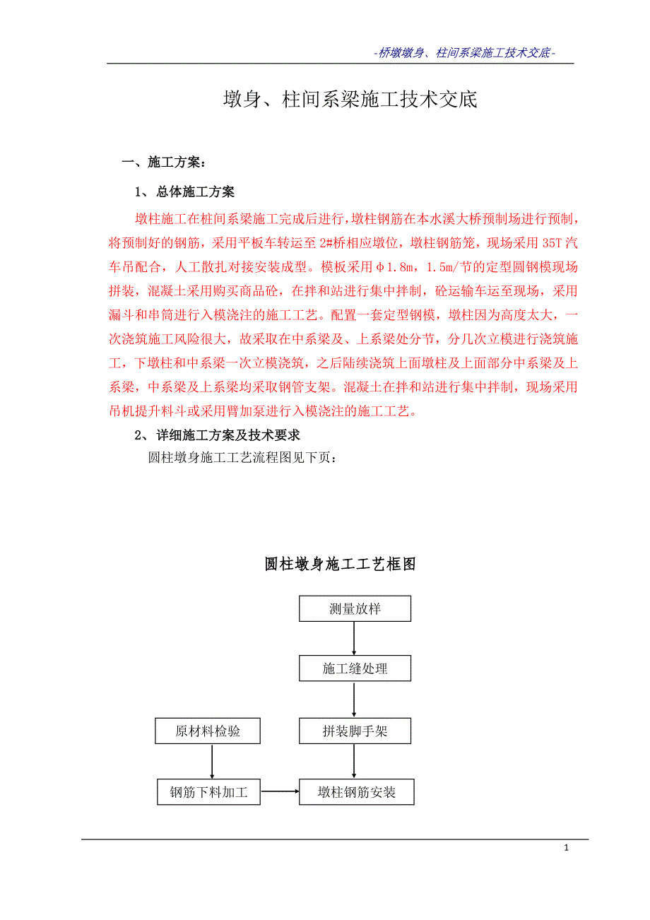 本水溪2号大桥桥墩墩身及柱间系梁施工技术交底源于方案_第1页