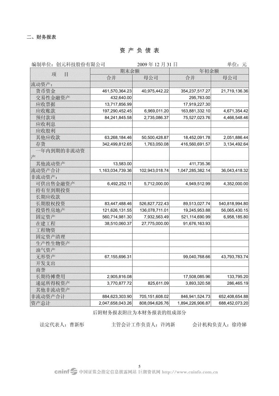 创元科技：2009年年度审计报告2010-02-12_第5页