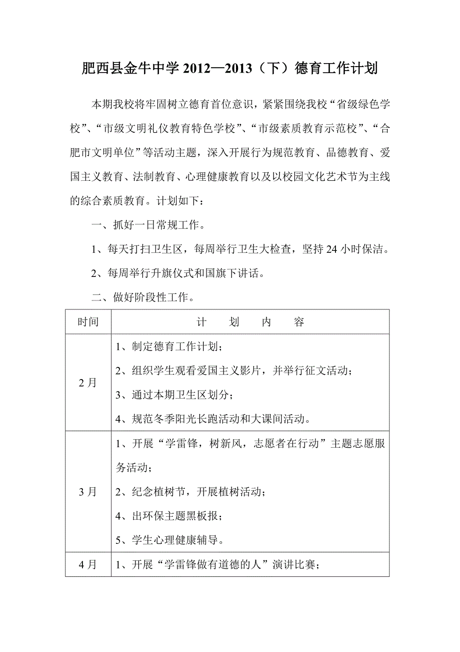 肥西县金牛中学20122013（下）德育工作计划_第1页