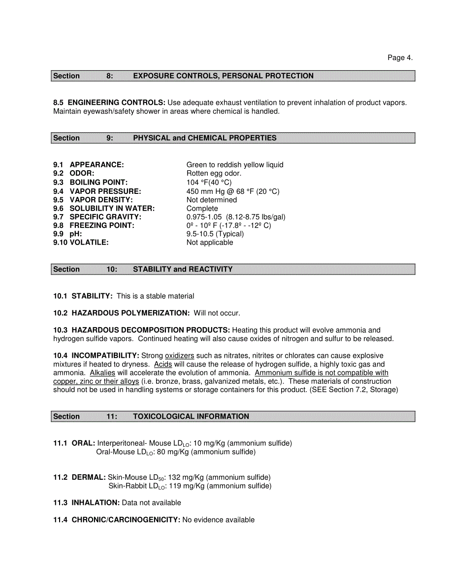 硫化铵 ammonium sulfide MSDS_第4页