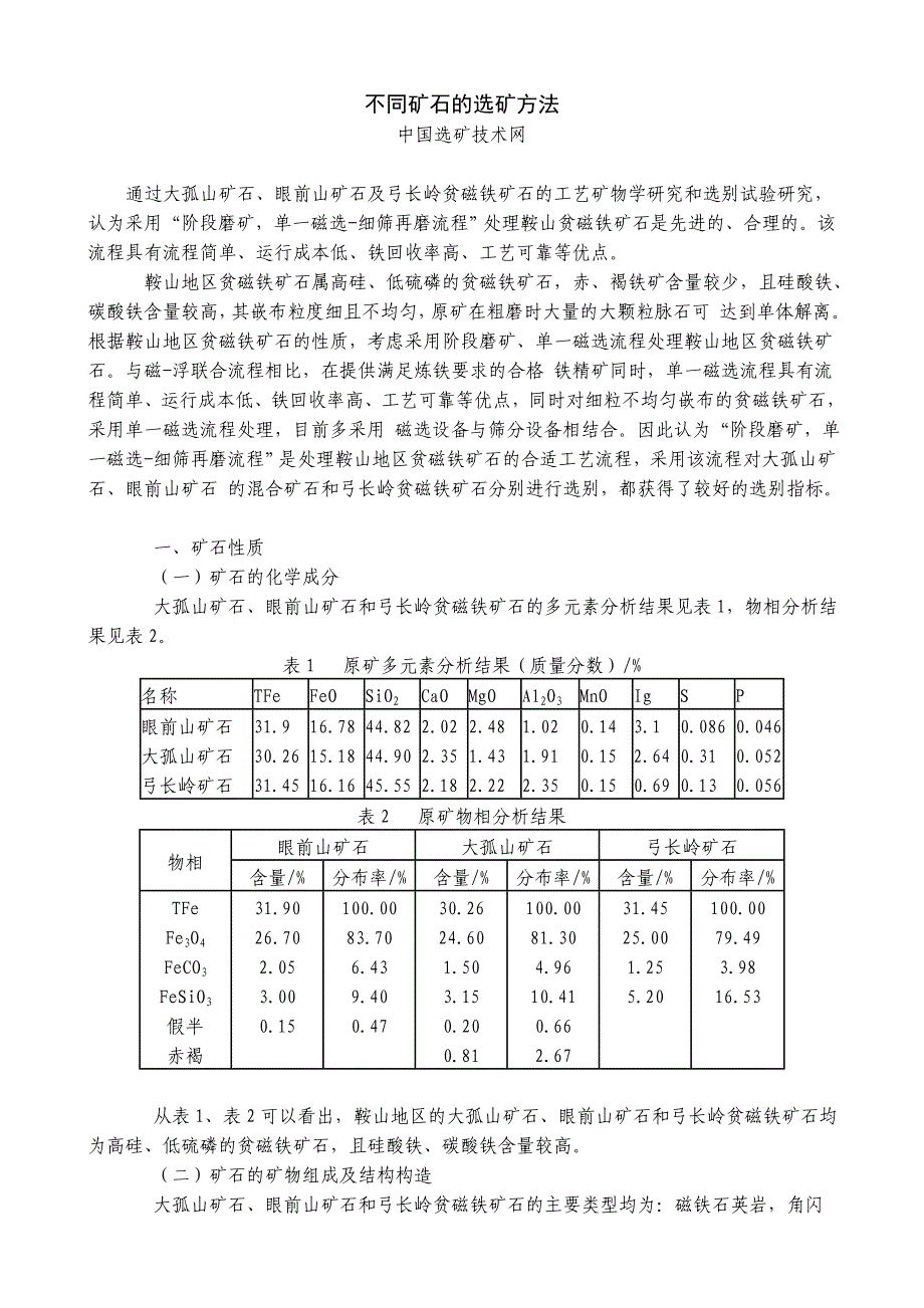 不同矿石的选矿方法_第1页