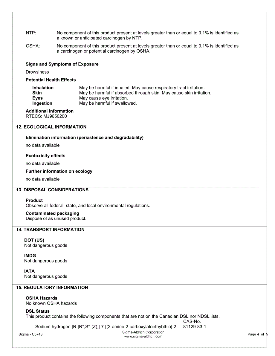 西司他丁钠盐MSDS_第4页