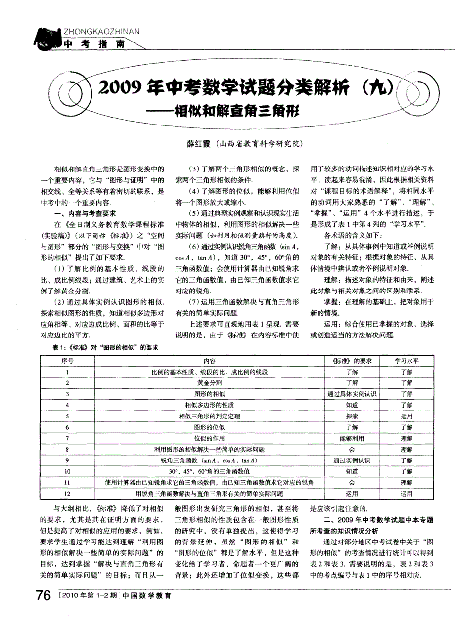 2009年中考数学试题分类解析(九)——相似和解直角三角形_第1页