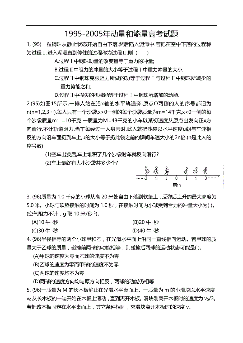 1979-2005年历届高考试题分类汇编 动量和能量_第1页