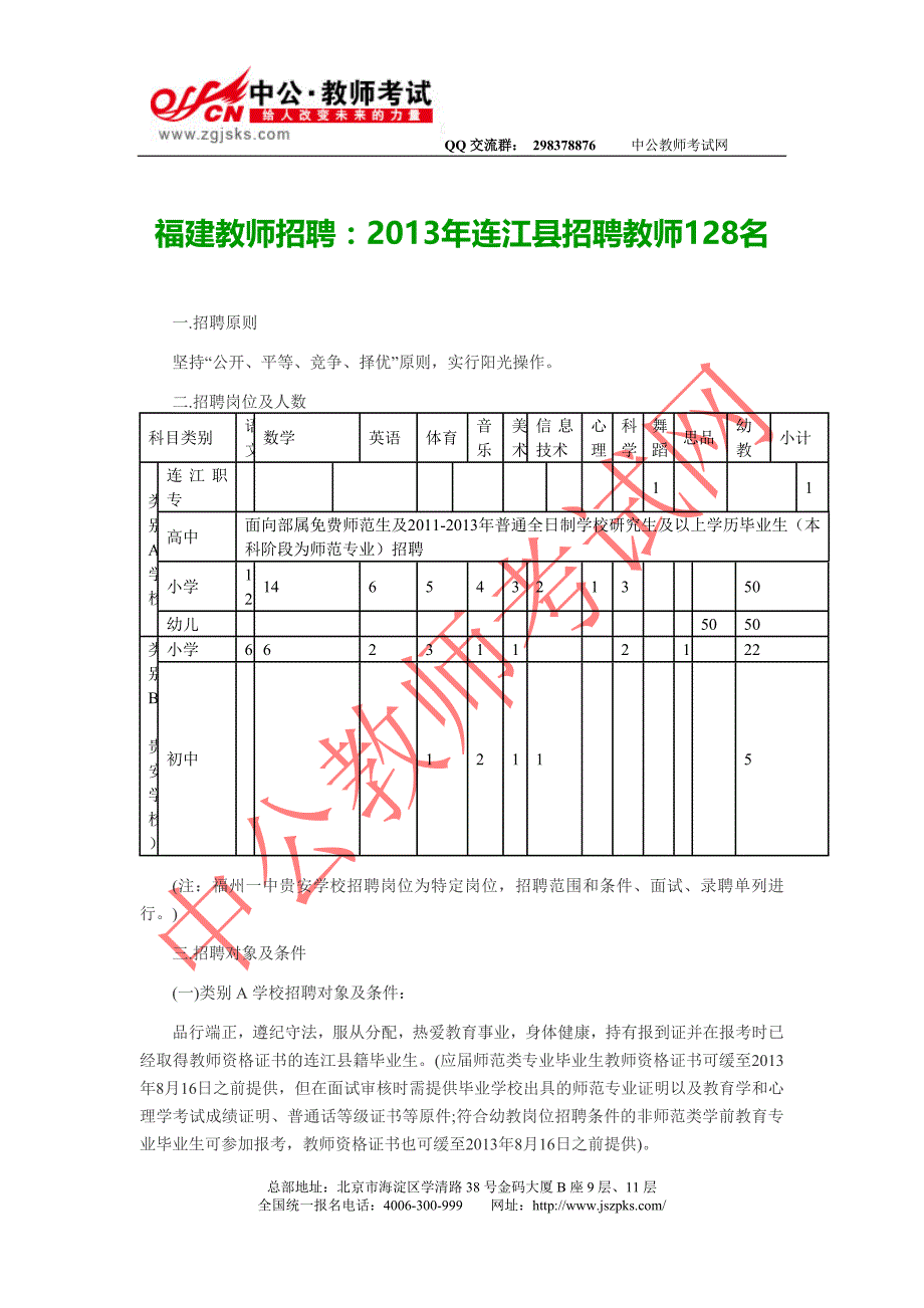 福建连江县招聘教师128名_第1页