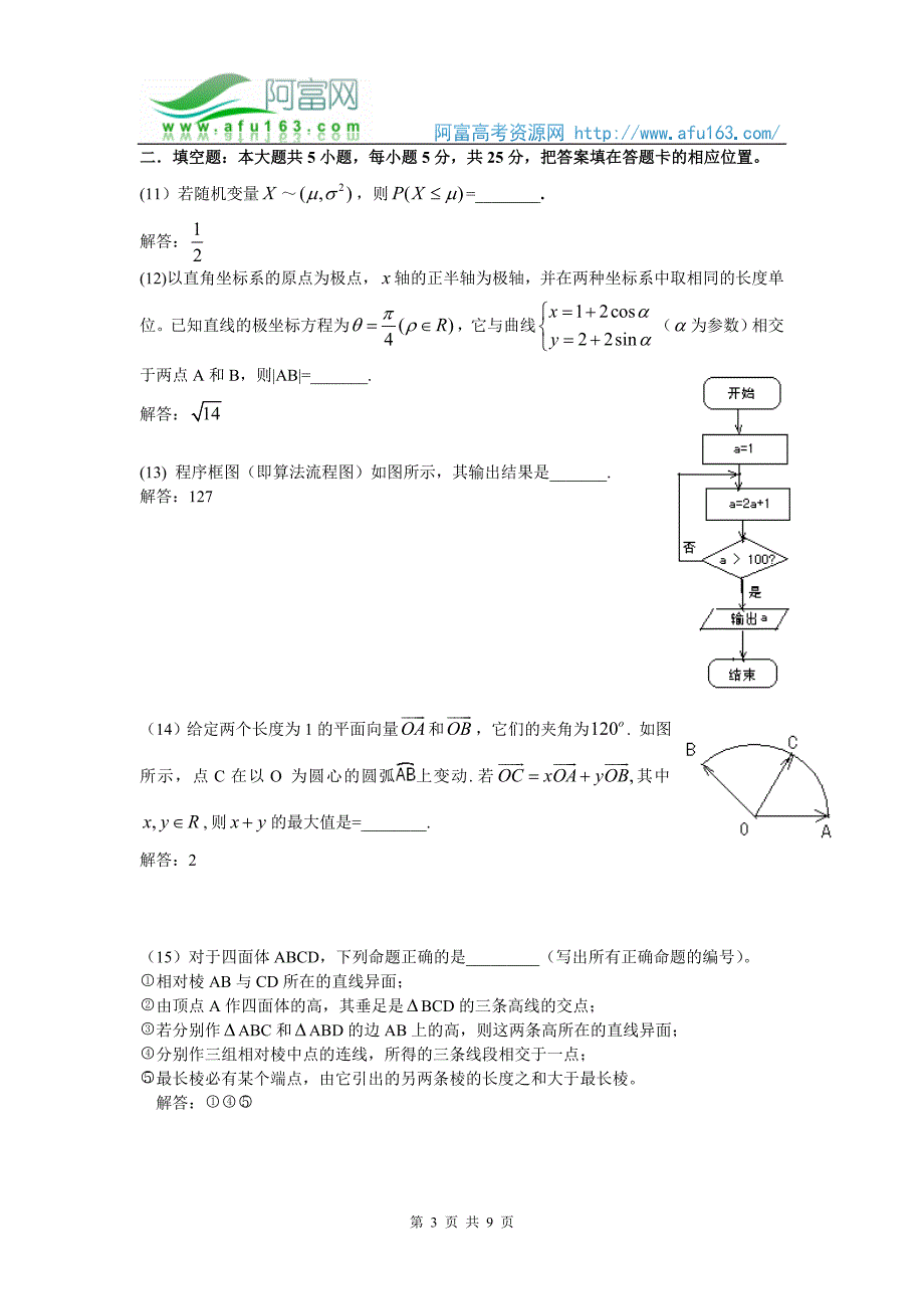 全国高考理科数学试题及答案安徽卷_第3页