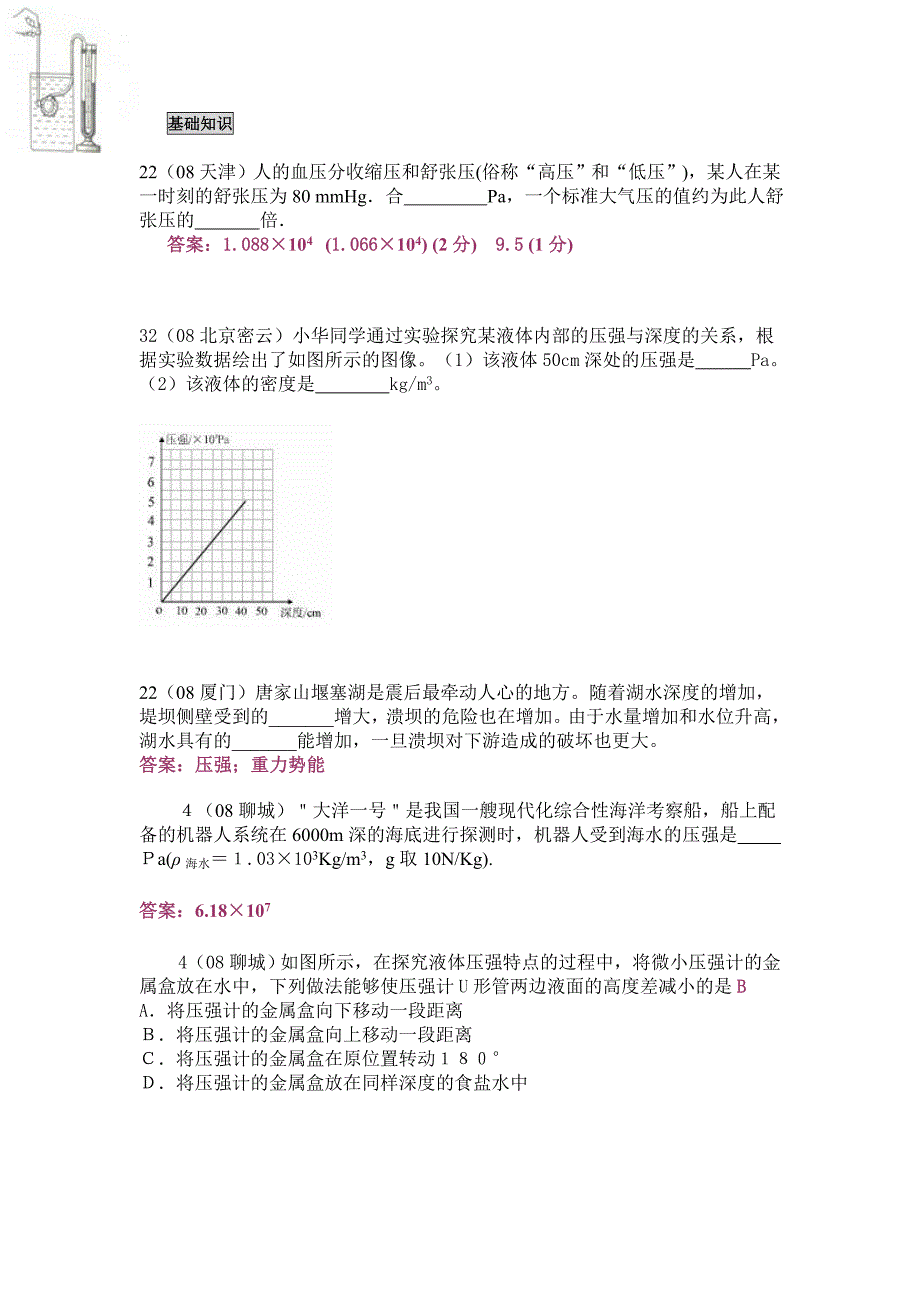 2008年中考物理试题分类汇编——液体压强_第1页