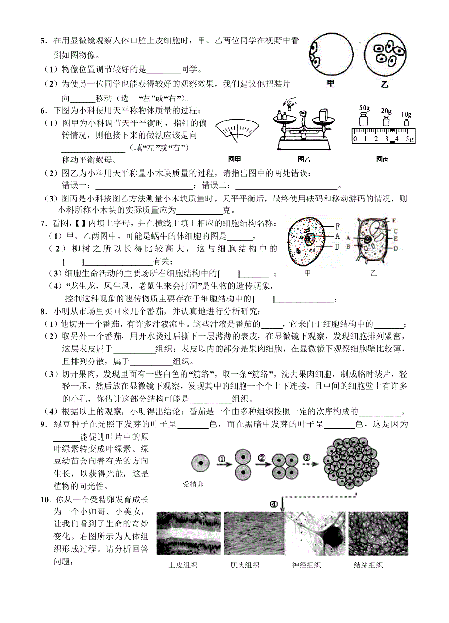 2013学年第一学期锦合、新世纪第二次检测试卷七年级科学_第4页