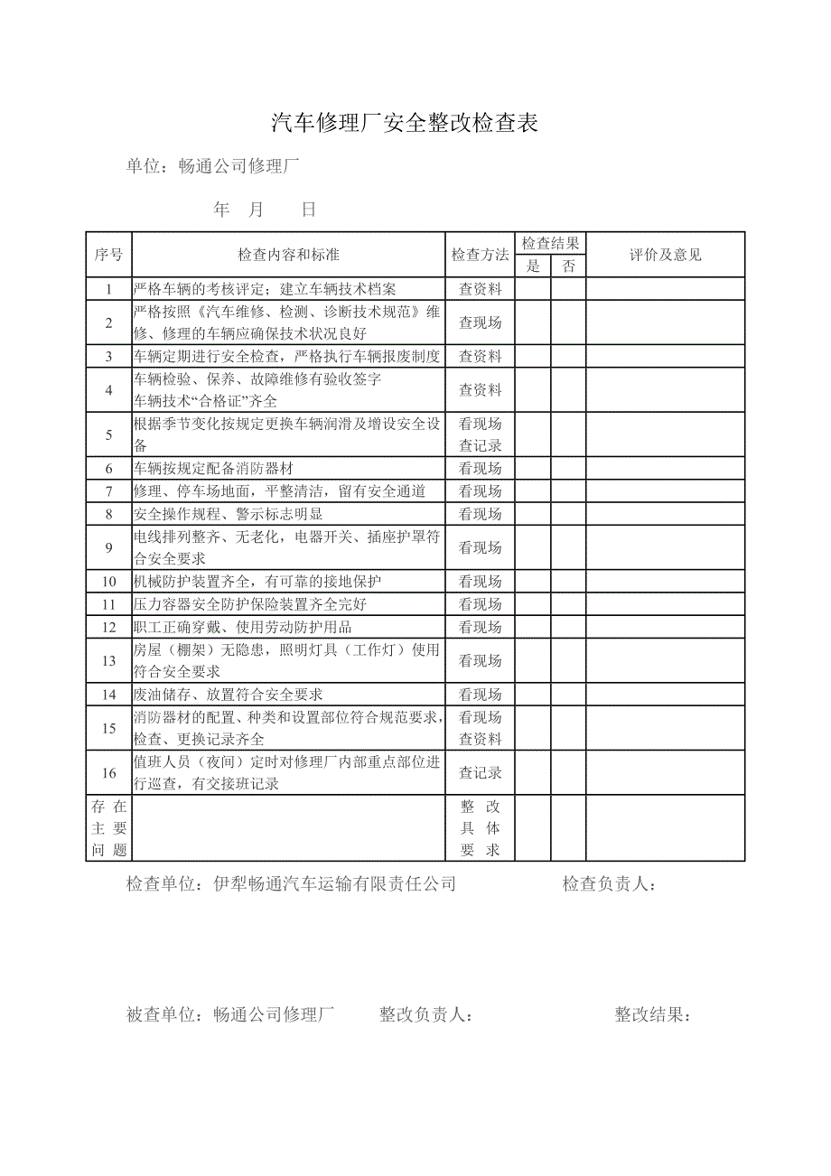 修理厂现场安全检查记录表_第2页