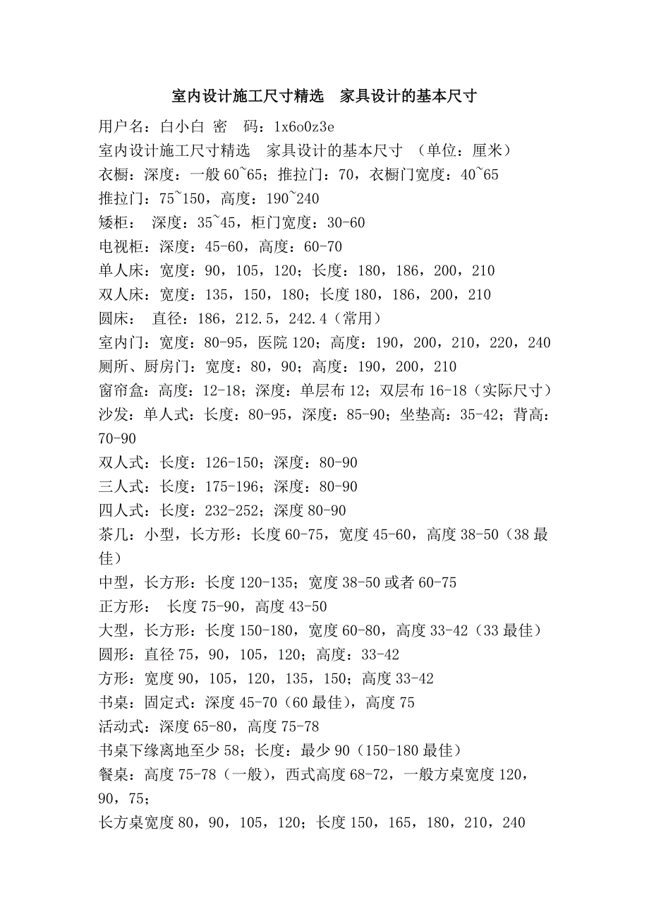 室内设计施工尺寸精选  家具设计的基本尺寸_第1页