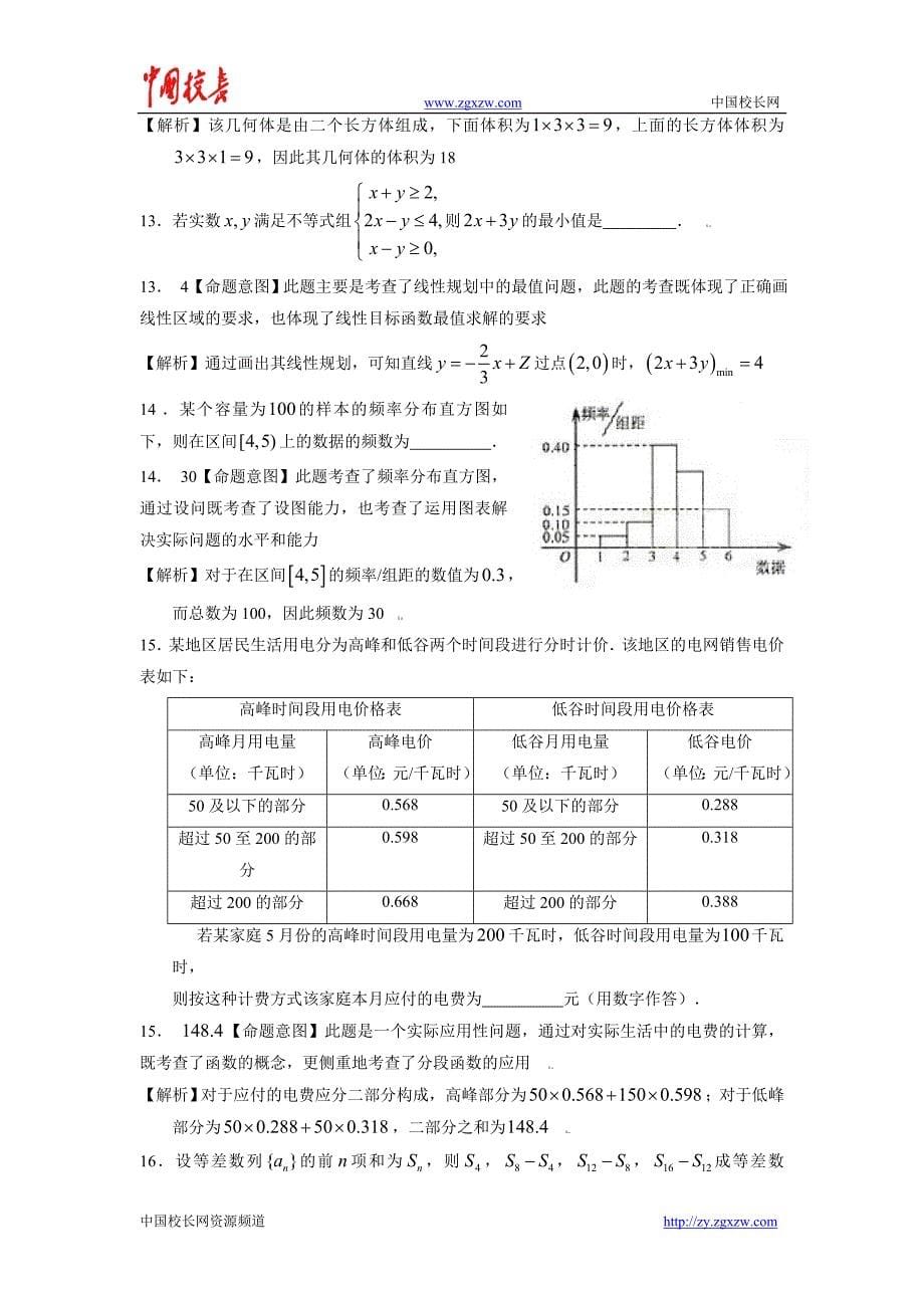 全国高考文科数学试题及答案浙江卷_第5页