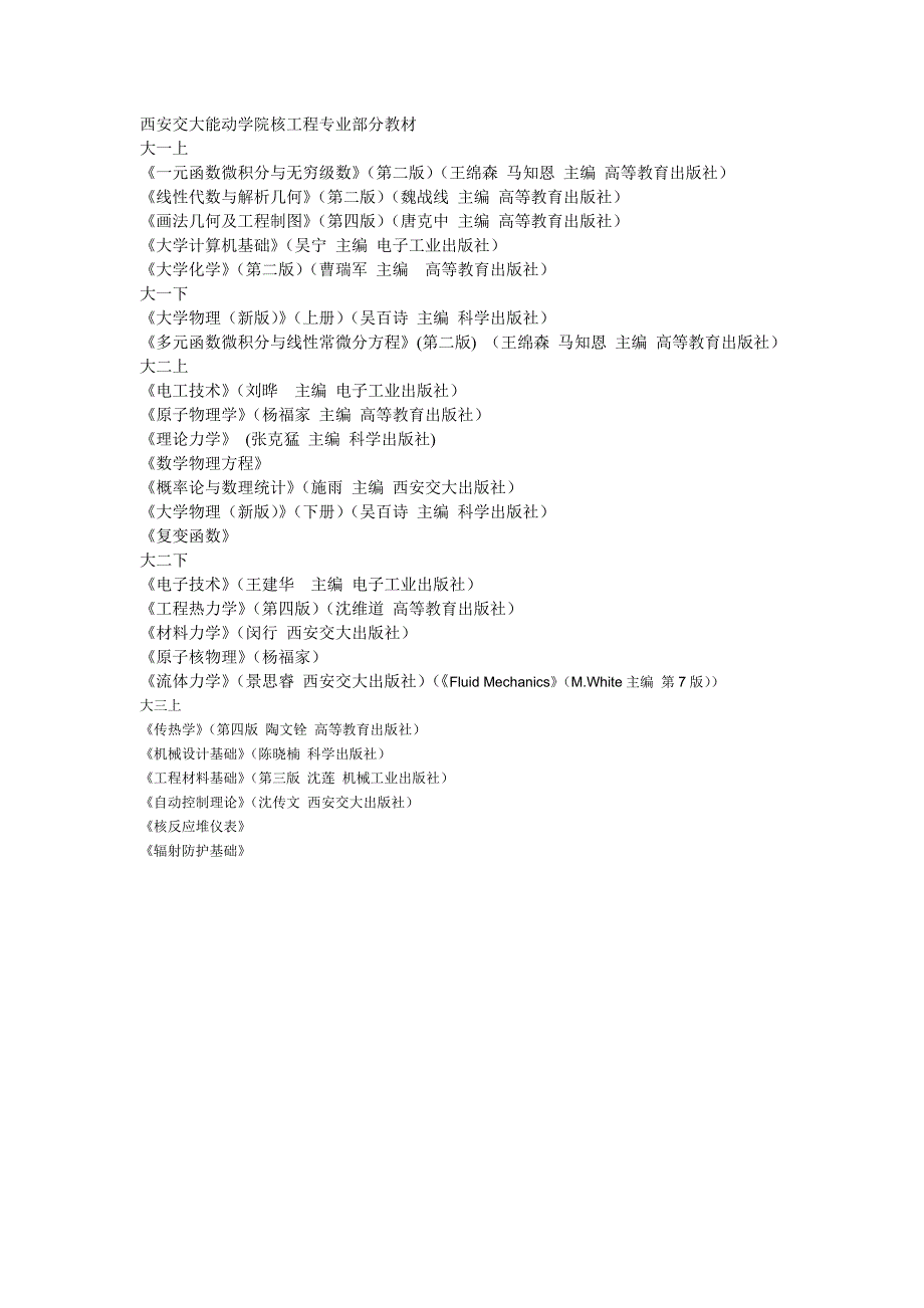 西安交大能动学院核工程专业部分教材_第1页