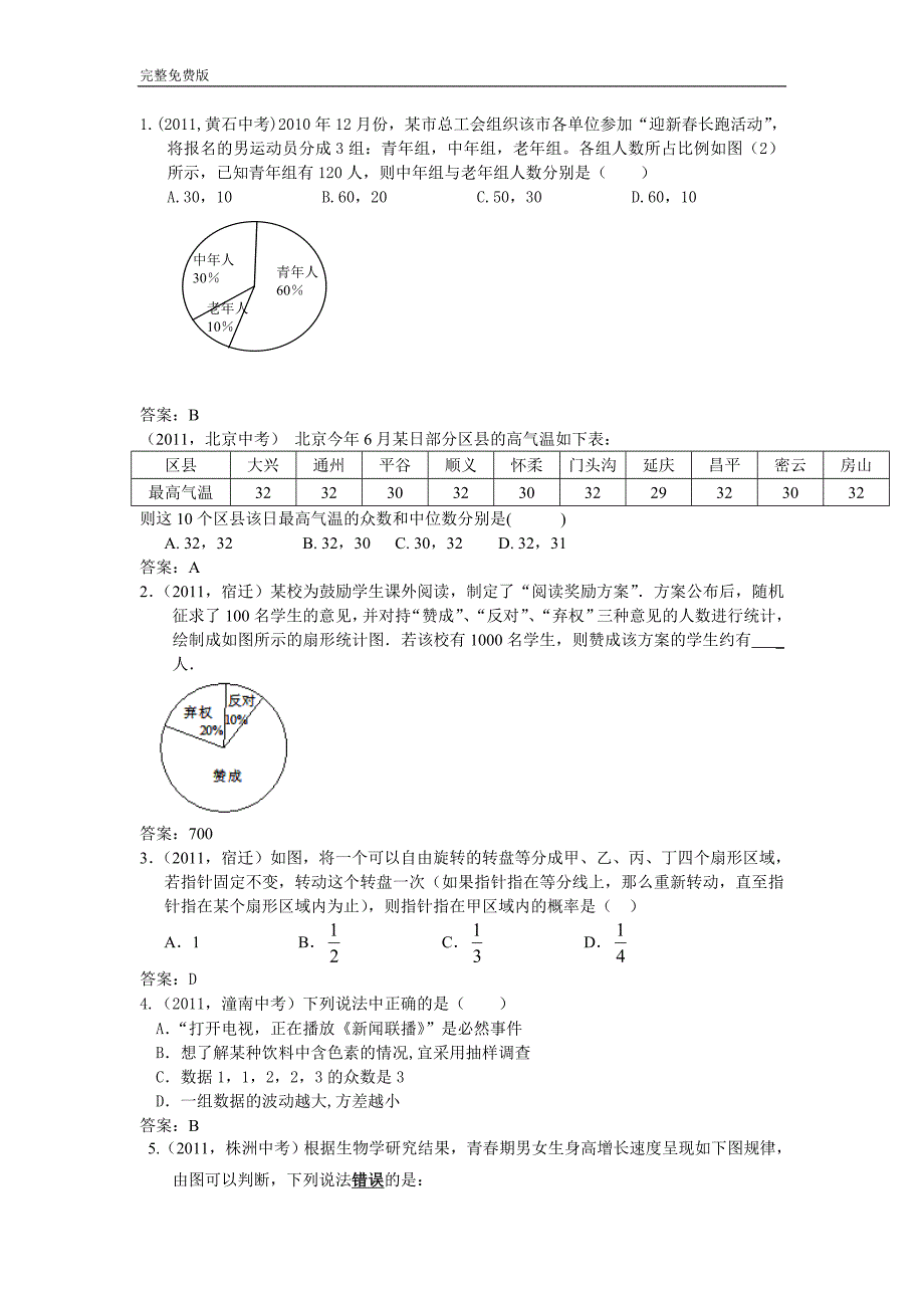 2011年度中考试题汇总——统计与概率_第2页