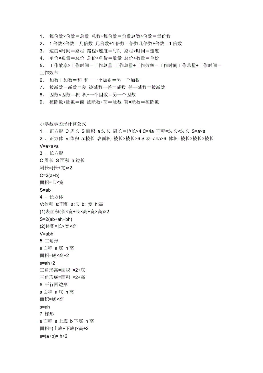 小学到初一的数学公式_第1页