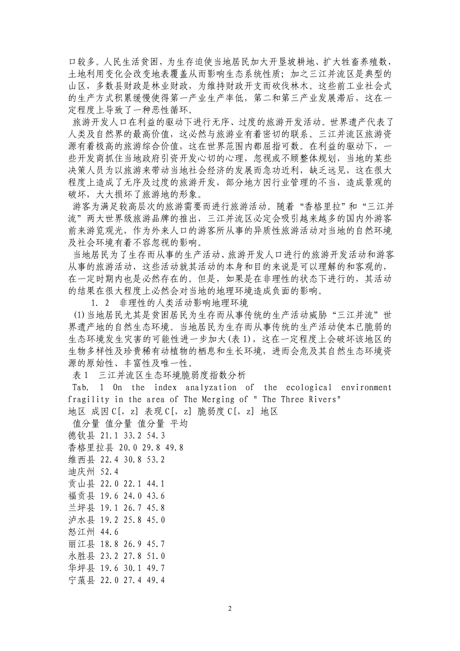 人口生态生产：人地作用机制下“三江并流”世界遗产保护的新视角_第2页