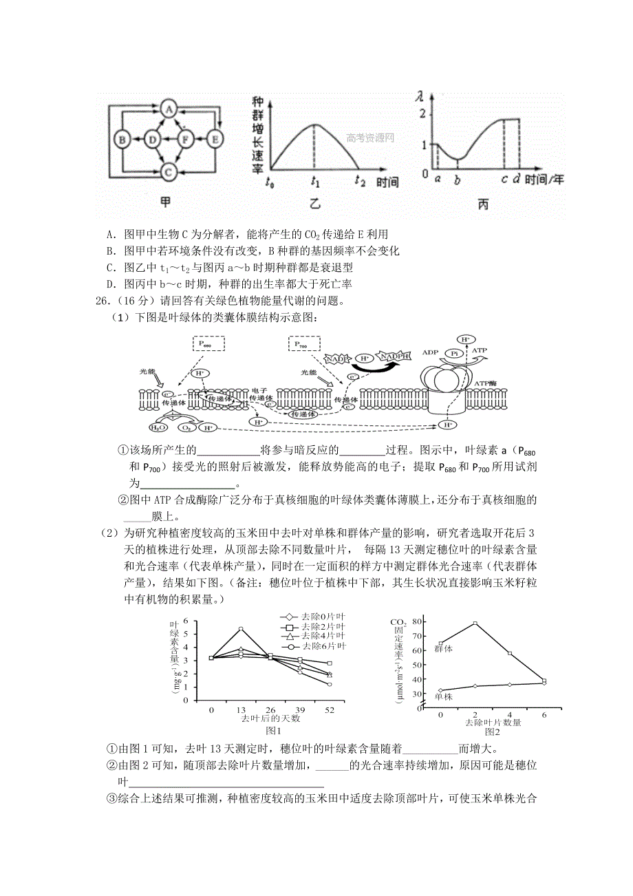 福建省高三高考模拟理综生物试卷_第2页