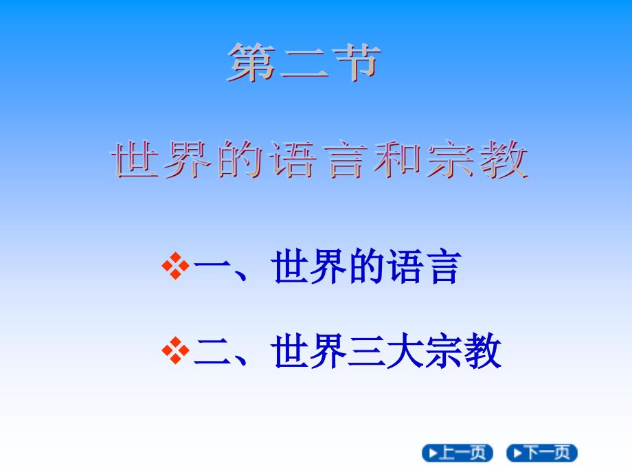 人教版七年级上册地理第四章 居民与聚落 第二节《世界的语言和宗教》知识梳理课件(共计）_第1页