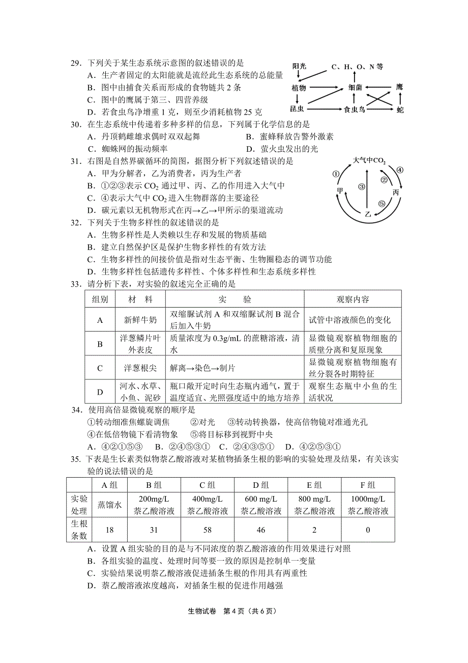 普通高中学业水平测试(必修科目)训练样题(生物)3-1_第4页