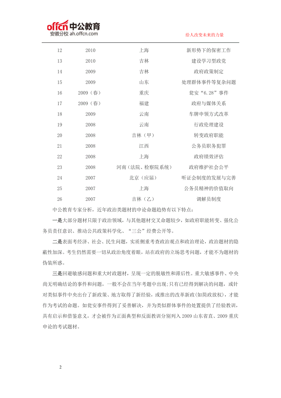 2016年国家公务员考试申论备考：历年国考、省考申论考试政治类主题分析_第2页