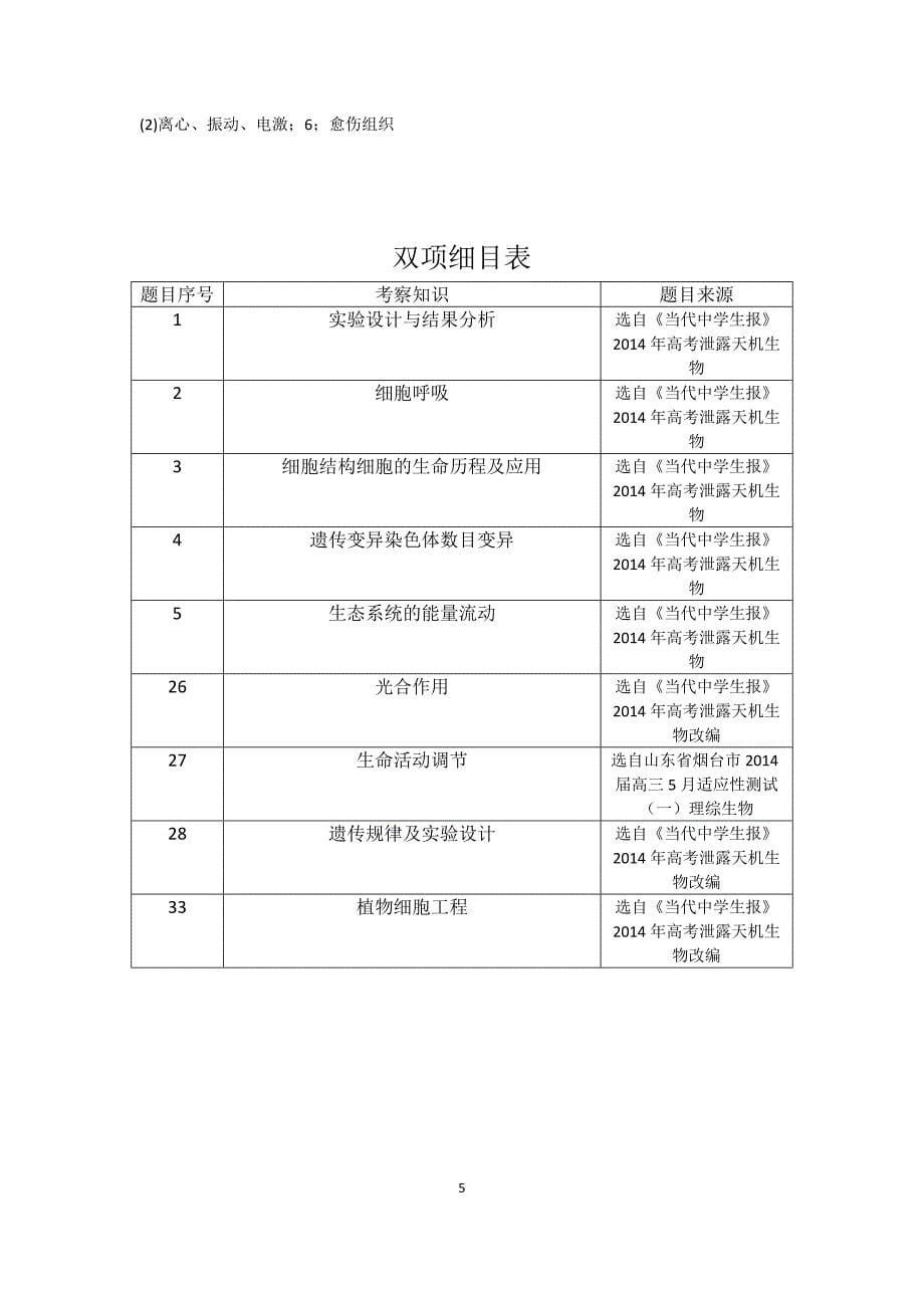 福建省泉港一中2014届高三5月考前围题卷生物试卷 Word版含答案_第5页