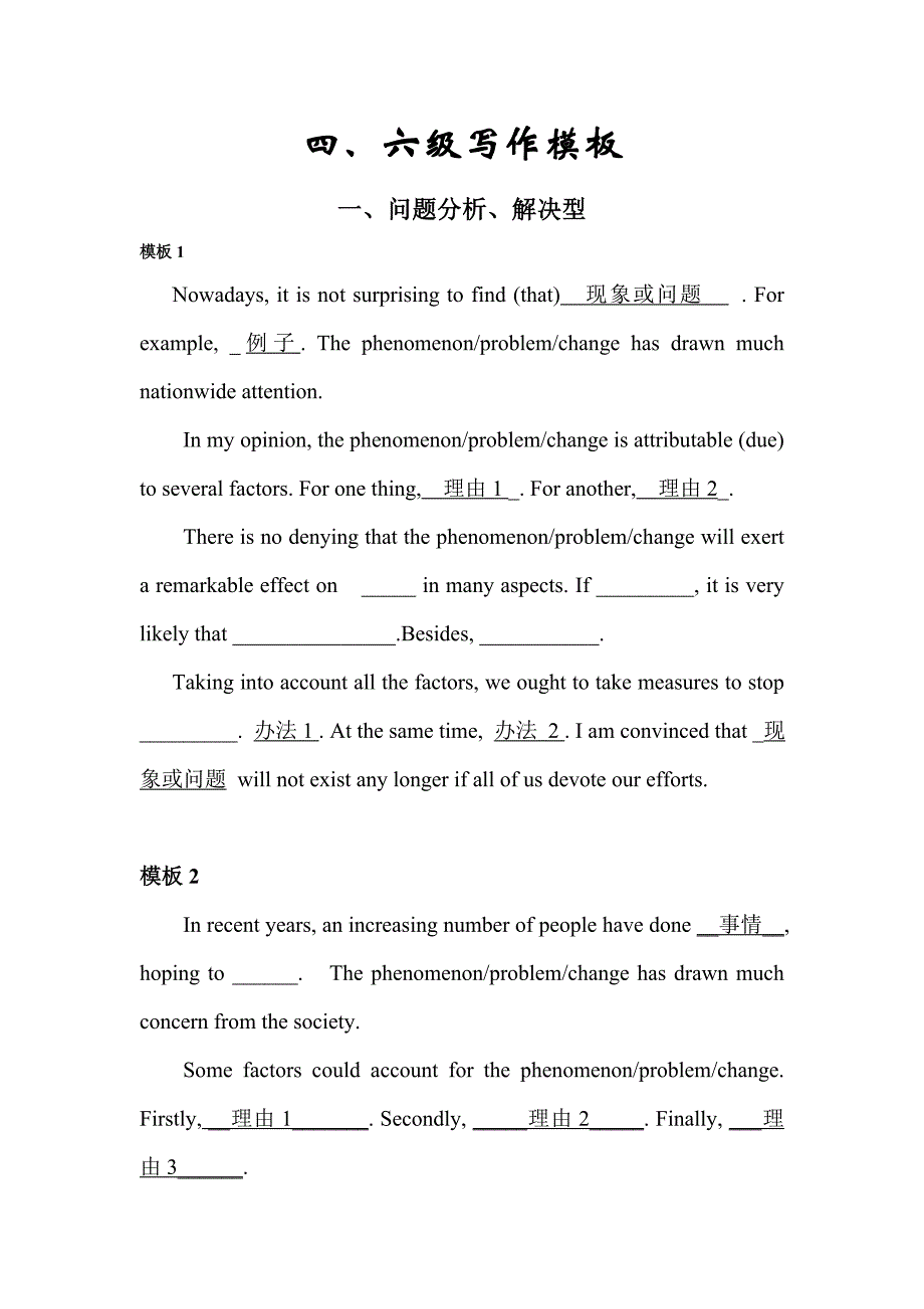 四、六级写作模板_第1页