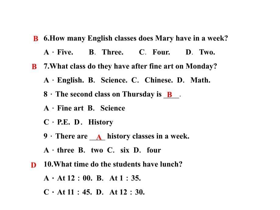 15-16学年七年级英语上册（人教版）习题课件：Unit 9　My favorite subject is science. Section A　阅读与情景交际_第5页