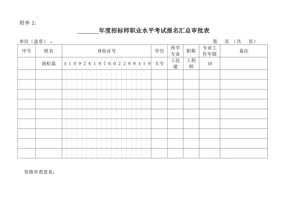 招标师职业水平考试报名汇总审批表_第1页