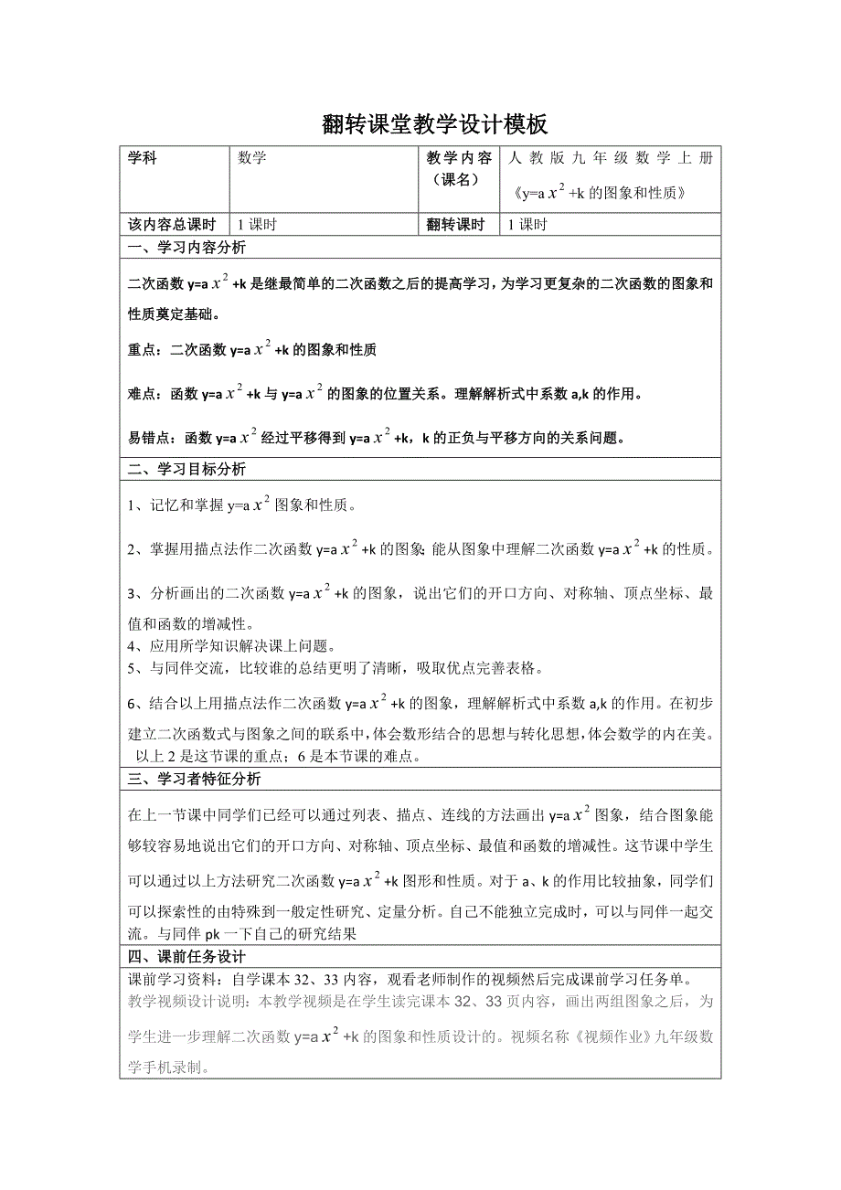 九年级数学二次函数y=a2+k的图像和性质山西省冀素芳v5_第1页