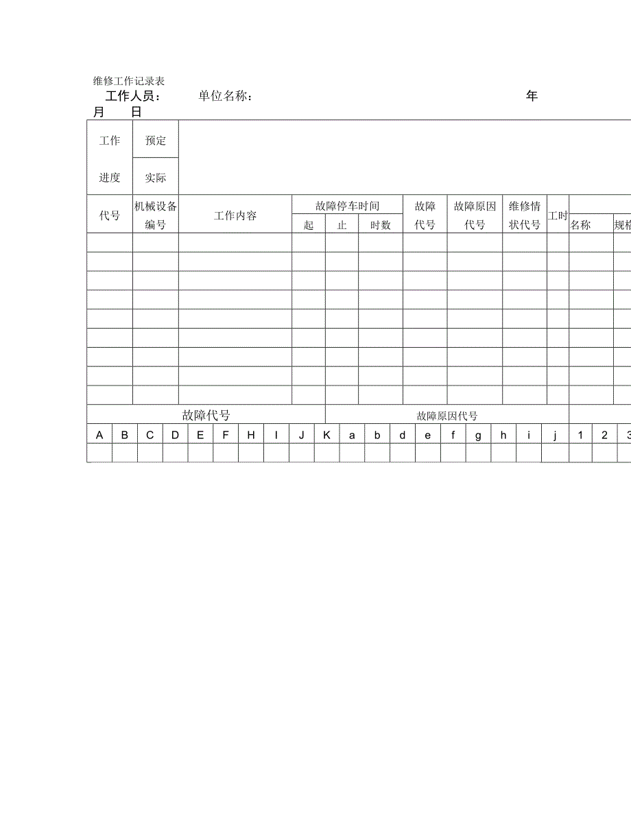 维修工作记录表_第1页