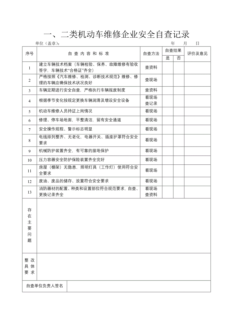 汽车维修安全自查记录_第1页